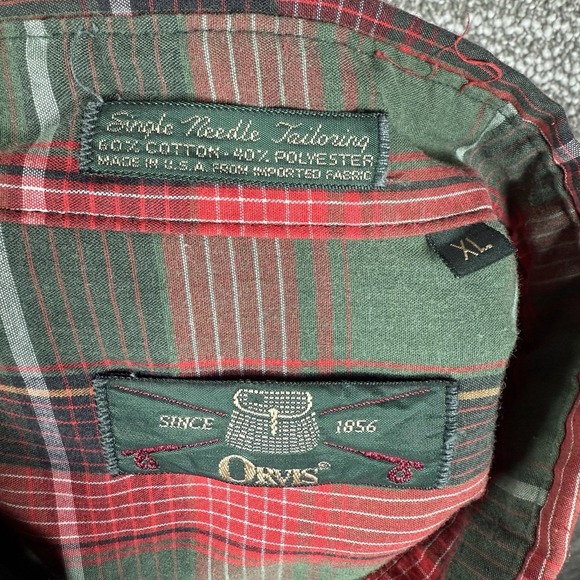 Vintage Orvis Button Down Shirt Mens XL Made In USA Christmas Plaid Red Green - Picture 2 of 5